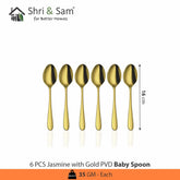 Stainless Steel Jasmine With Gold PVD Coating Baby Spoon Set Of 6 Pieces | Easy To Clean & Dishwasher Safe